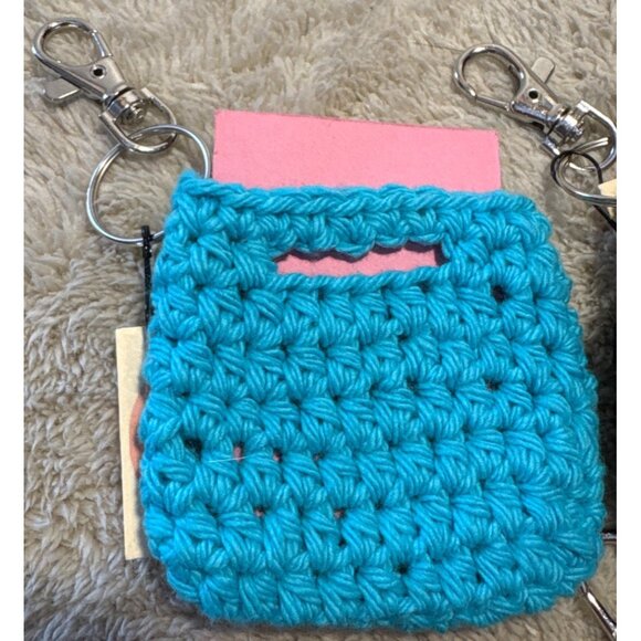 Crochet Keychain Coin Purse Card Holder Set Of 6 With Clip Hook 2.75 X 2.75 " - Picture 3 of 7